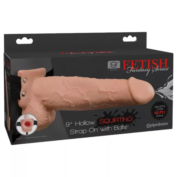 Pipedream Fetish Strap-On 9 - dildo cu centură, gol pe interior, care stropește (culoare naturală)