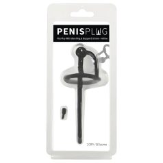  Plug penian - dilatator uretral din silicon și inel pentru gland (0,6 mm) - negru