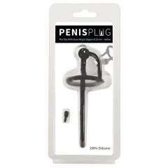   Penisplug - dilatator de uretră de silicon cu inel de gland (0,6mm) - negru