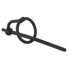   Penisplug - dilatator de uretră de silicon cu inel de gland (0,6mm) - negru