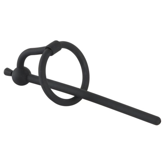 Penisplug - dilatator de uretră de silicon cu inel de gland (0,6mm) - negru