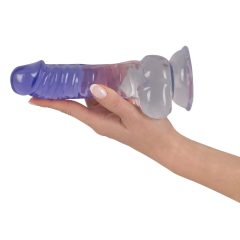   Crystal Clear - dildo cu testicule și ventuză - 19,5 cm (transparent-violet)