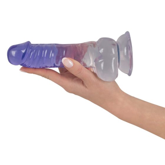 Crystal Clear - dildo cu testicule și ventuză - 19,5 cm (transparent-violet)