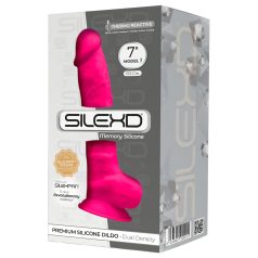 Silexd 7 - dildo cu ventuză și testicule - 17,5 cm roz