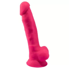 Silexd 7 - dildo cu ventuză, cu testicule - 17,5 cm (roz)