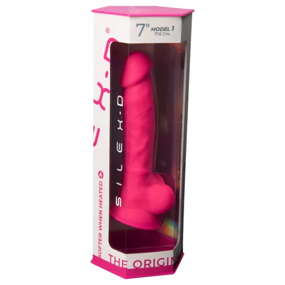 Silexd 7 - dildo cu ventuză, cu testicule - 17,5 cm (roz)