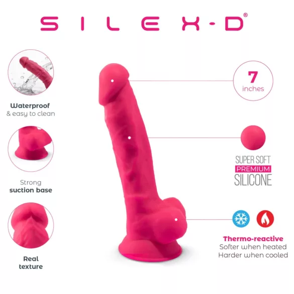 Silexd 7 - dildo cu ventuză, cu testicule - 17,5 cm (roz)