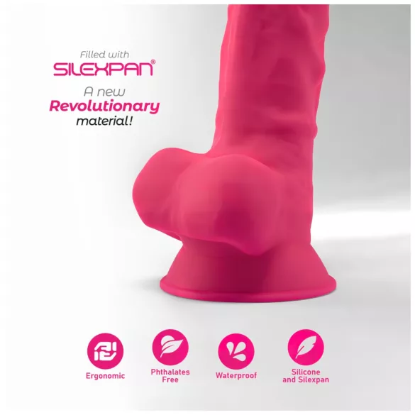 Silexd 7 - dildo cu ventuză, cu testicule - 17,5 cm (roz)