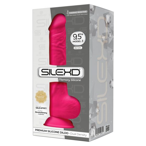 Silexd 9,5 - dildo ajustabil, cu ventuză, cu testicule - 24cm (roz)