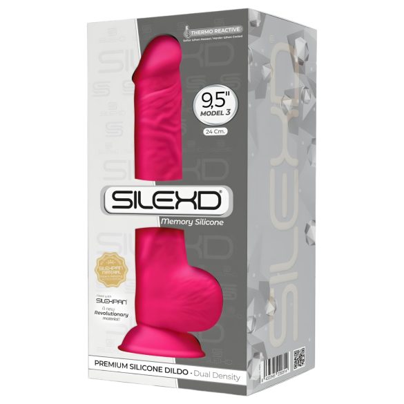 Silexd 9.5 - Dildo cu ventuză și testicule - 24cm (roz)