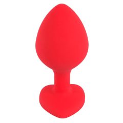   You2Toys Plug M - dildo anal cu pietre negre, în formă de inimă - mărime medie (roșu)