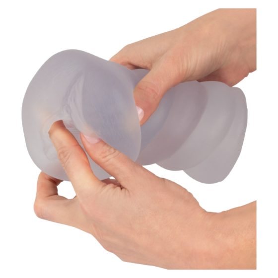 STROKER - masturbator artificial, cu inel pentru penis (alb ca laptele)