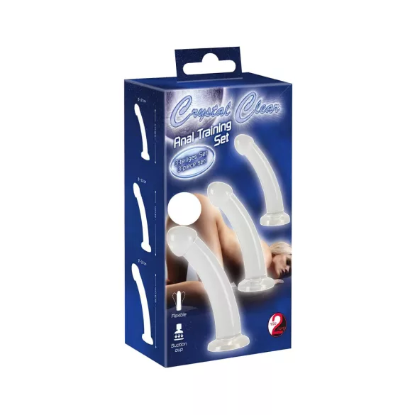 Crystal Clear - set dildo anal cu gland - 3 piese - transparent