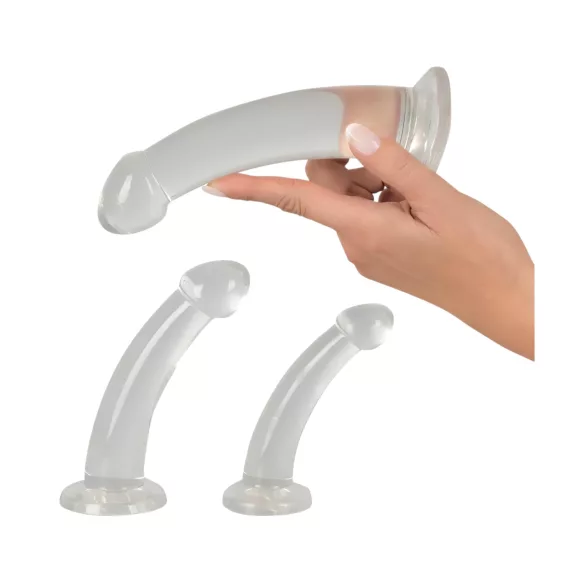 Crystal Clear - set dildo anal cu gland - 3 piese - transparent