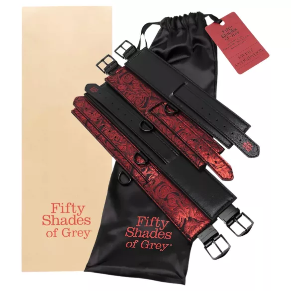 Fifty Shades of Grey - set cătușe BDSM - piele neagră-roșie