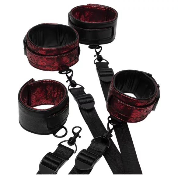Fifty Shades of Grey - set cătușe BDSM - piele neagră-roșie