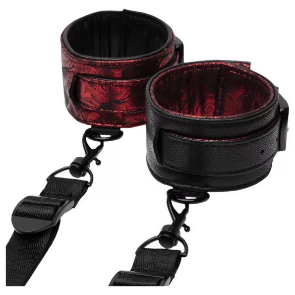 Fifty Shades of Grey - set cătușe BDSM - piele neagră-roșie