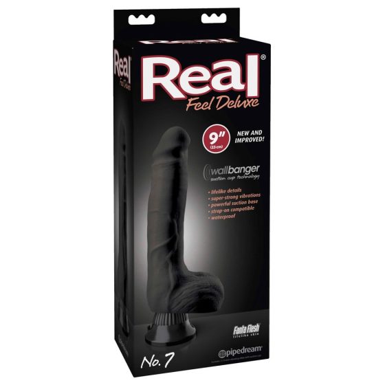 Real Feel Deluxe No.7 - Vibrator realistic cu testicule (negru)