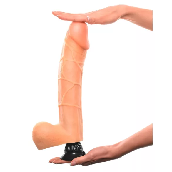 Real Feel Deluxe No.12 - vibrator realist cu testicule - silicon - culoare natur