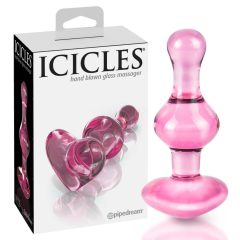 Icicles No. 75 - dildo anal din sticlă cu inimioară (roz)