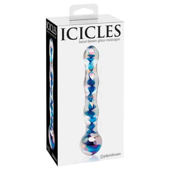 Icicles No. 08 - dildo din sticlă dublu, ondulat - transparent/albastru