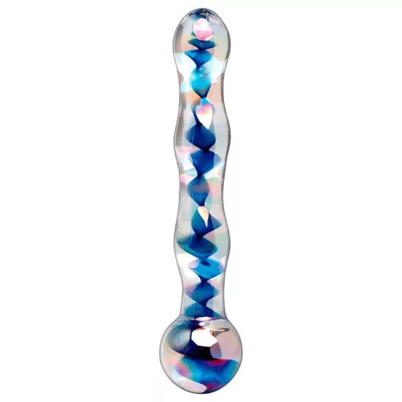 Icicles No. 08 - dildo din sticlă dublu, ondulat - transparent/albastru