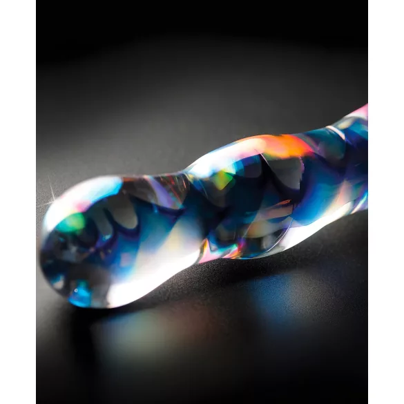Icicles No. 08 - dildo din sticlă dublu, ondulat - transparent/albastru
