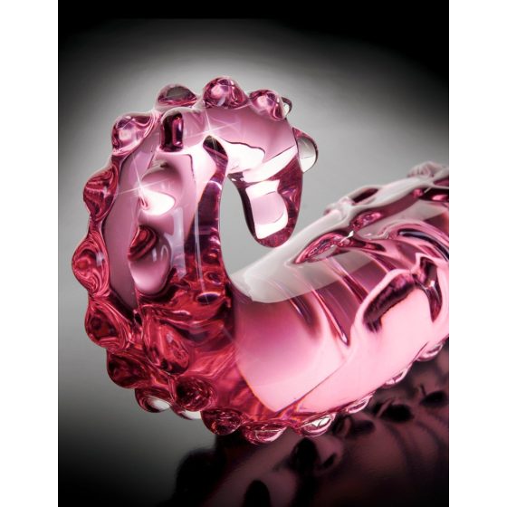 Icicles Nr. 24 - dildo de sticlă în formă de limbă cu coloane (roz)