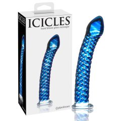   Icicles Nr. 29 - dildo din sticlă, în formă de penis cu spirală (albastru)