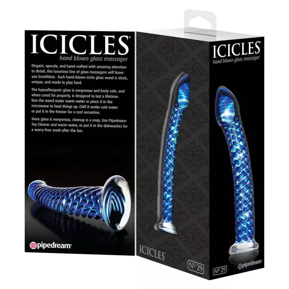 Icicles No. 29 - dildo penis spiralat - sticlă albastră