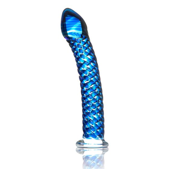 Icicles Nr. 29 - dildo din sticlă, în formă de penis cu spirală (albastru)