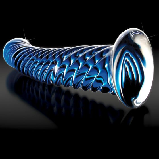 Icicles Nr. 29 - dildo din sticlă, în formă de penis cu spirală (albastru)