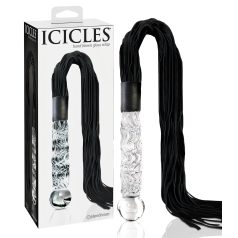   Icicles No. 38 - dildou din sticlă transparentă și bici din piele - negru