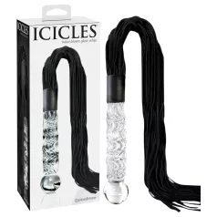   Icicles No. 38 - dildou din sticlă transparentă și bici din piele - negru