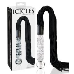   Icicles No. 38 - dildo de sticlă ondulată cu mici cozi de piele (transparent-negru)