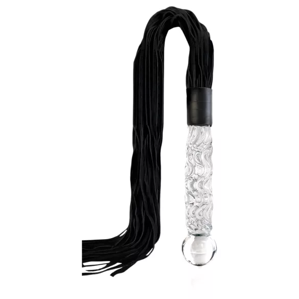 Icicles No. 38 - dildou din sticlă transparentă și bici din piele - negru
