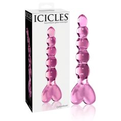 Icicles No. 43 - dildo din sticlă cu bile inimă - roz