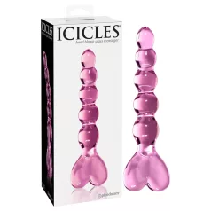 Icicles No. 43 - dildo din sticlă cu bile inimă - roz