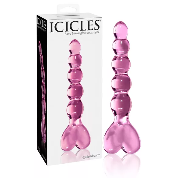 Icicles No. 43 - dildo din sticlă cu bile inimă - roz