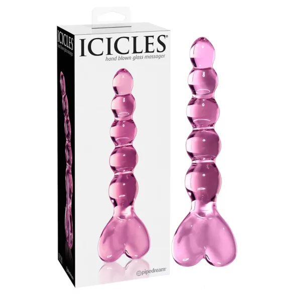 Icicles No. 43 - dildo din sticlă cu bile inimă - roz