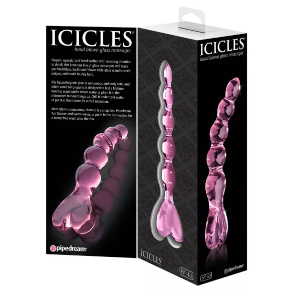 Icicles No. 43 - dildo din sticlă cu bile inimă - roz