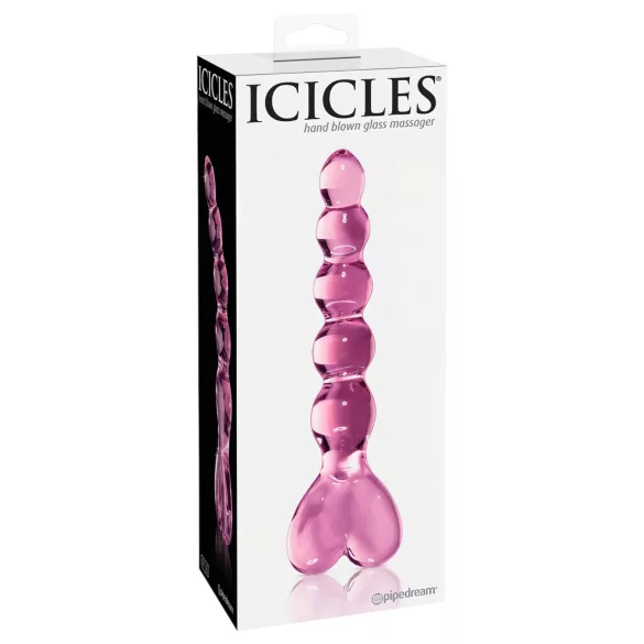 Icicles No. 43 - dildo din sticlă cu bile inimă - roz