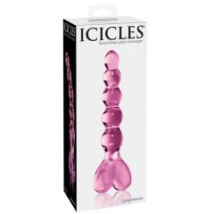   Icicles No. 43 - dildo de sticlă cu perle și formă de inimă (roz)