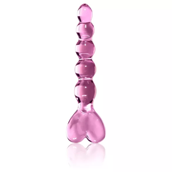 Icicles No. 43 - dildo din sticlă cu bile inimă - roz