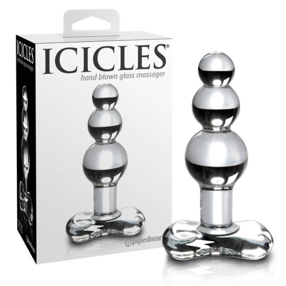 Icicles No. 47 - dildo anal de sticlă cu trei mărgele (transparent)