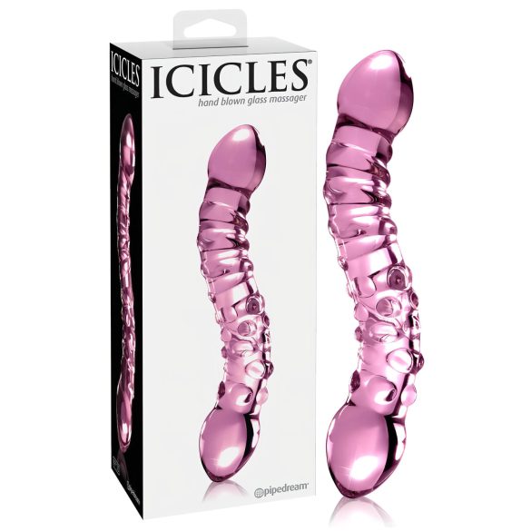 Icicles No. 55 - dildo din sticlă cu două capete pentru punctul G (roz)