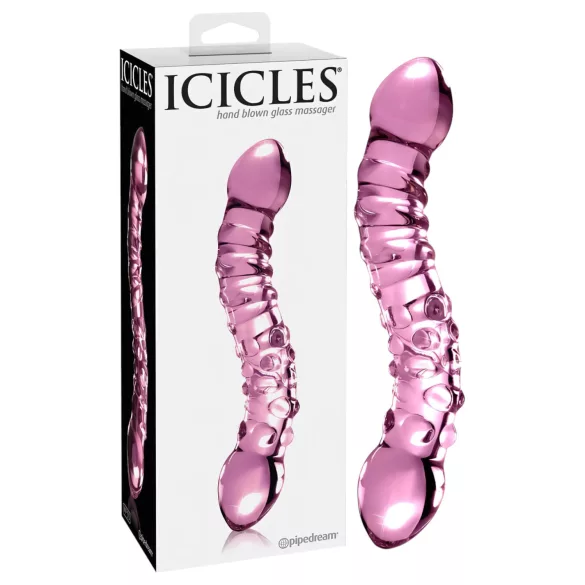 Icicles No. 55 - dildo dublu capăt - stimulare punct G - sticlă roz