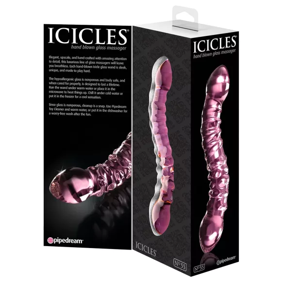 Icicles No. 55 - dildo dublu capăt - stimulare punct G - sticlă roz