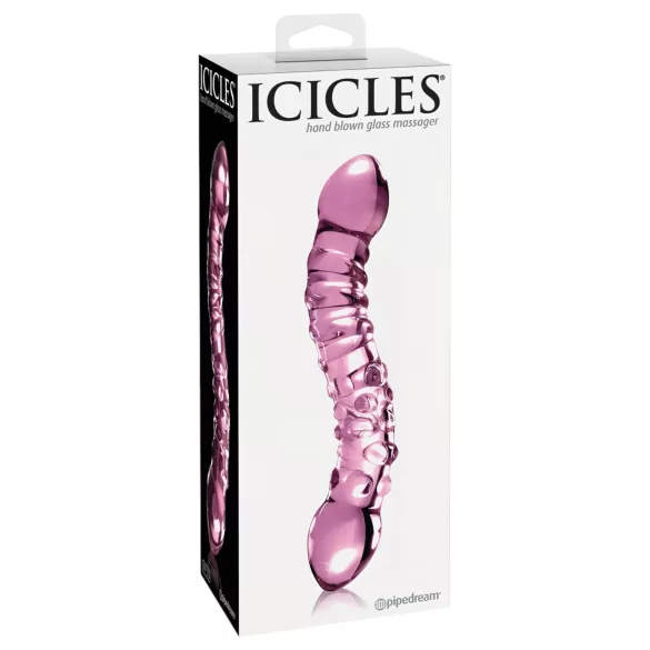 Icicles No. 55 - dildo dublu capăt - stimulare punct G - sticlă roz