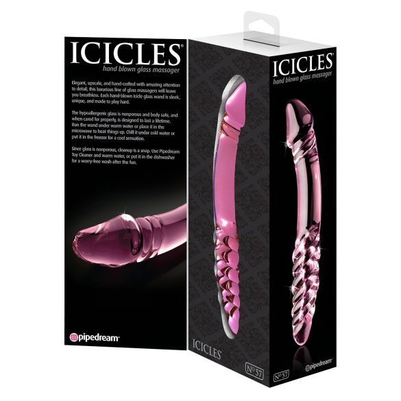 Icicles No. 57 - dildo dublu cu penis - sticlă - roz